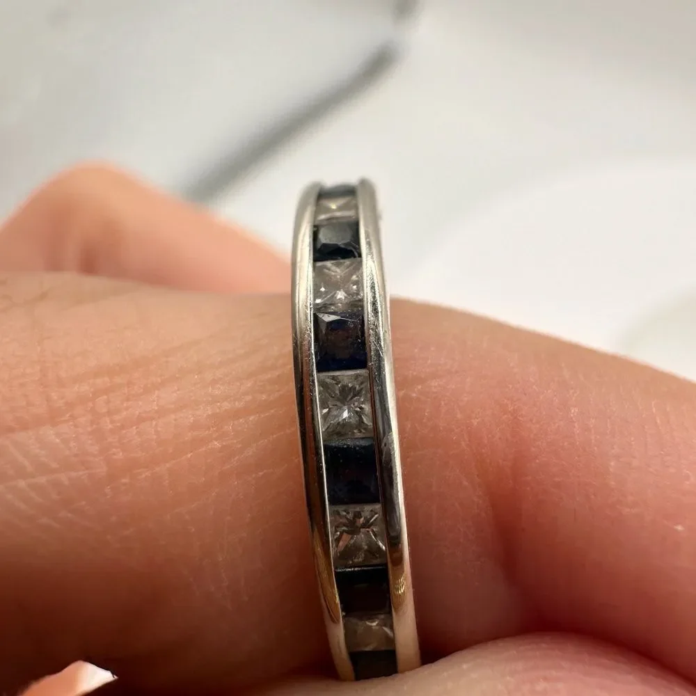 NWB Blue Nile diamond, dark blue sapphire‎ channel set, 14k WG ring!